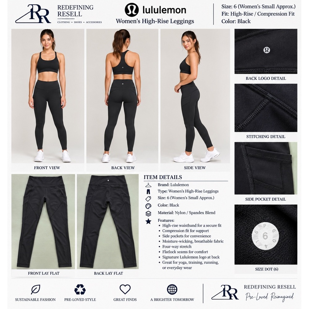 Lululemon All The Right Places High-Rise Leggings Black Size 6 Pockets Athletic